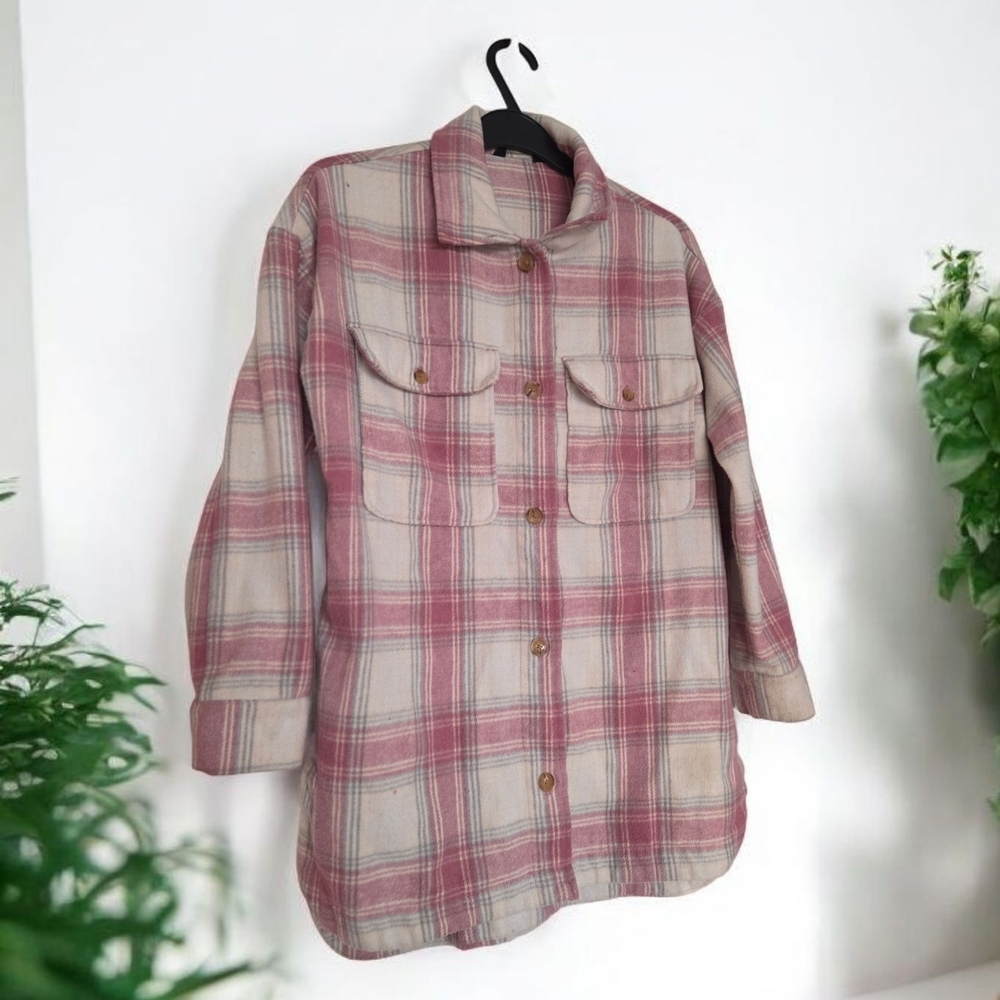 Banana Republic Pink and Cream Plaid Utility Jacket